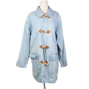 Vintage 90s Forenza Light Wash Blue Denim Toggle Button Jean Barn Jacket M